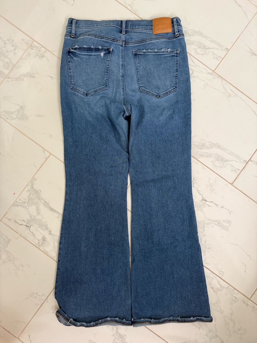 Express Blue Distressed Flared Jeans - Picture 2 of 4